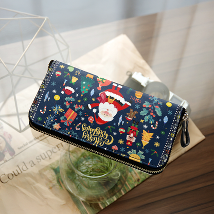  Leather Clutch Purse With Wristlet Strap Handle Christmas Festive Cheer