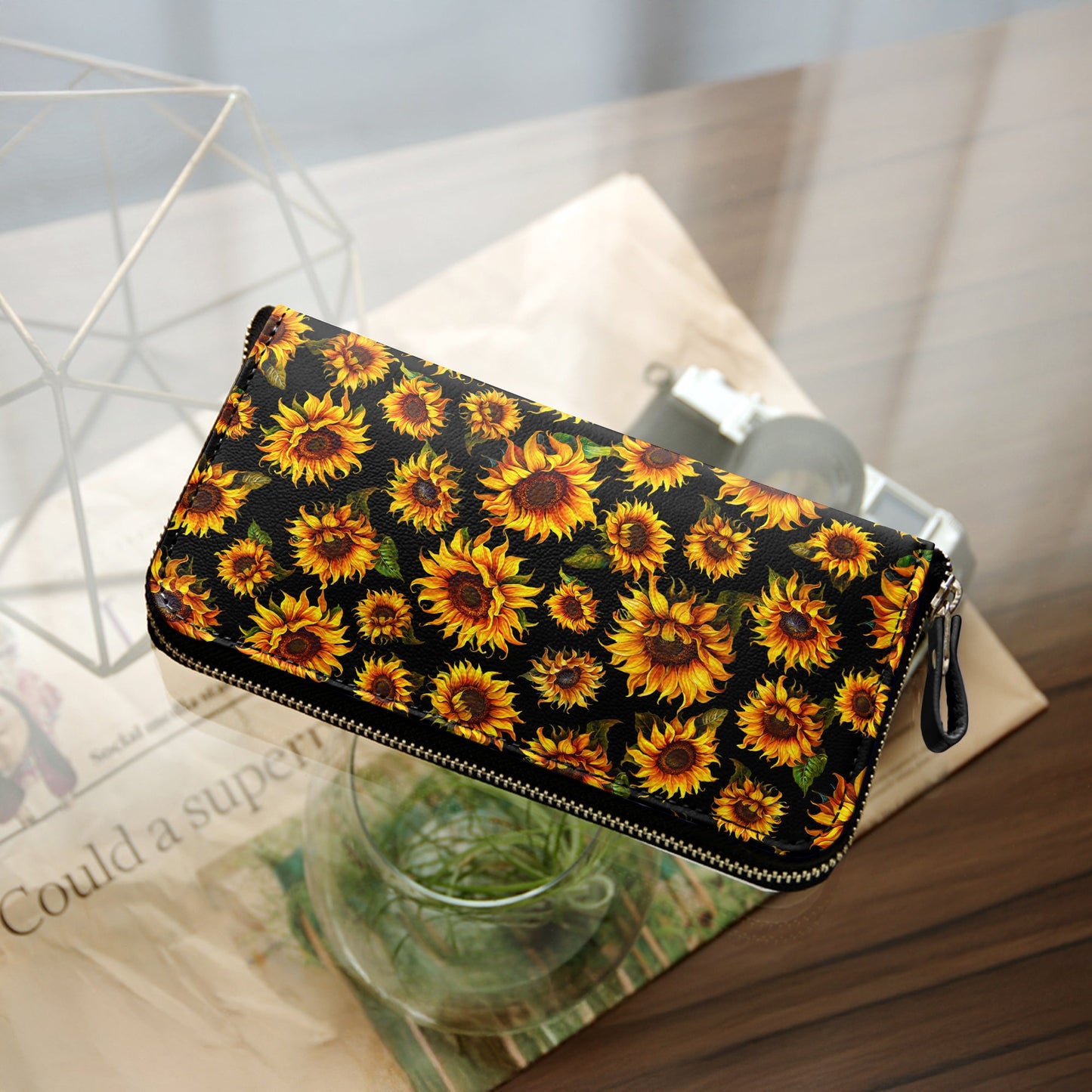  Leather Clutch Purse With Wristlet Strap Handle Sunburst Elegance