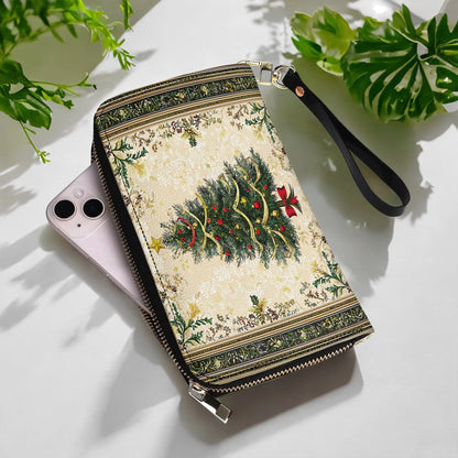  Leather Clutch Purse With Wristlet Strap Handle Classic Christmas Tree