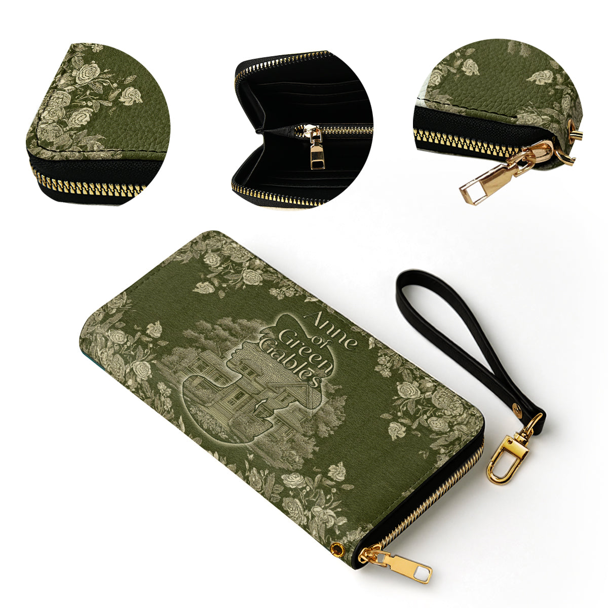 Leather Clutch Purse With Wristlet Strap Handle Green Gables Dreamer