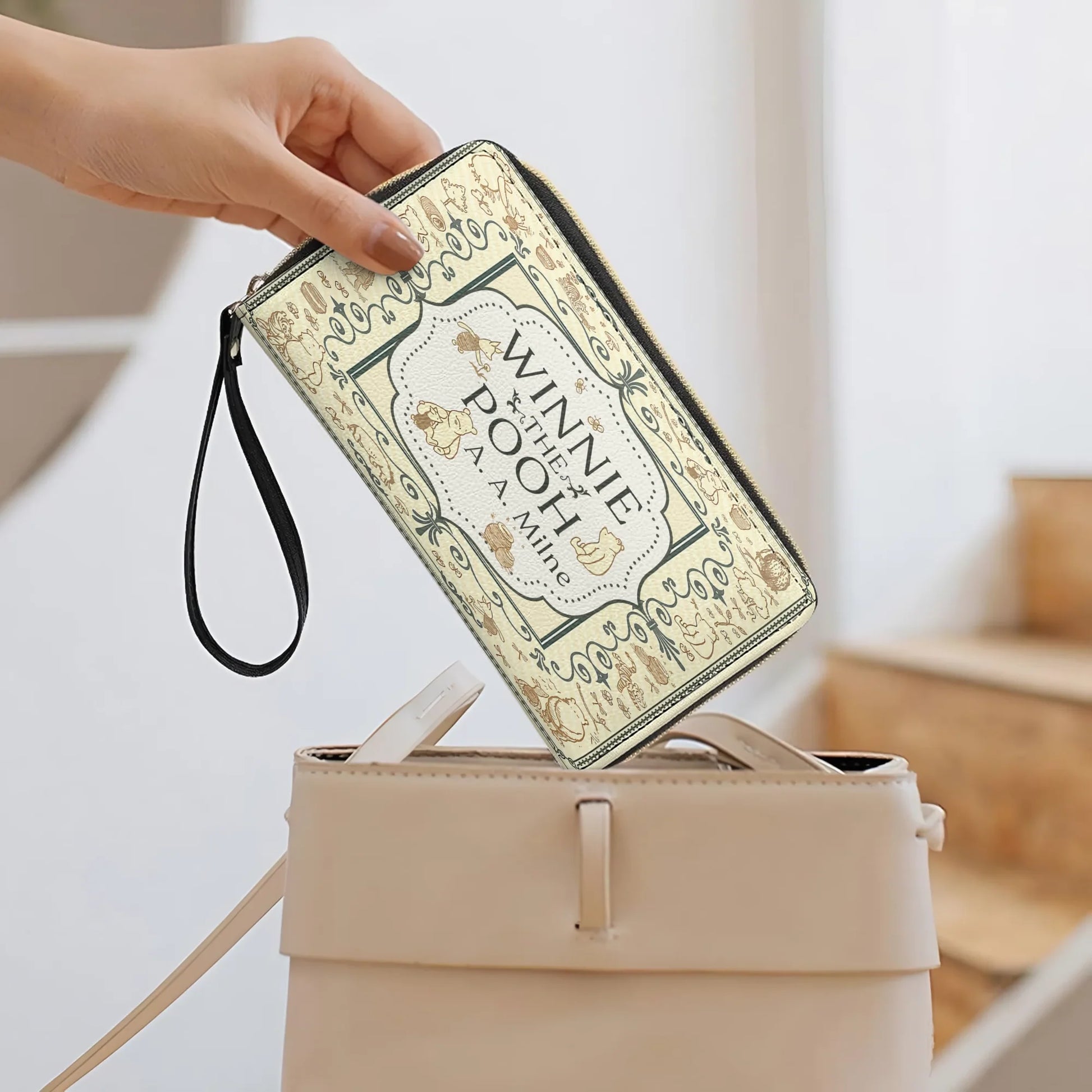  Leather Clutch Purse With Wristlet Strap Handle Pooh?s Timeless