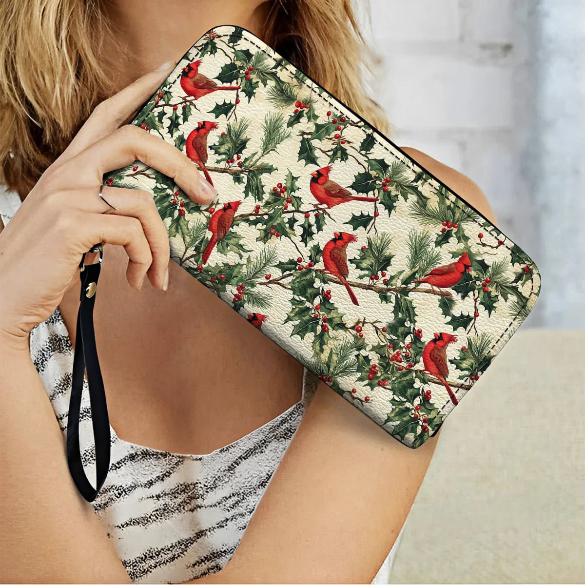  Leather Clutch Purse With Wristlet Strap Handle Cardinal Bliss