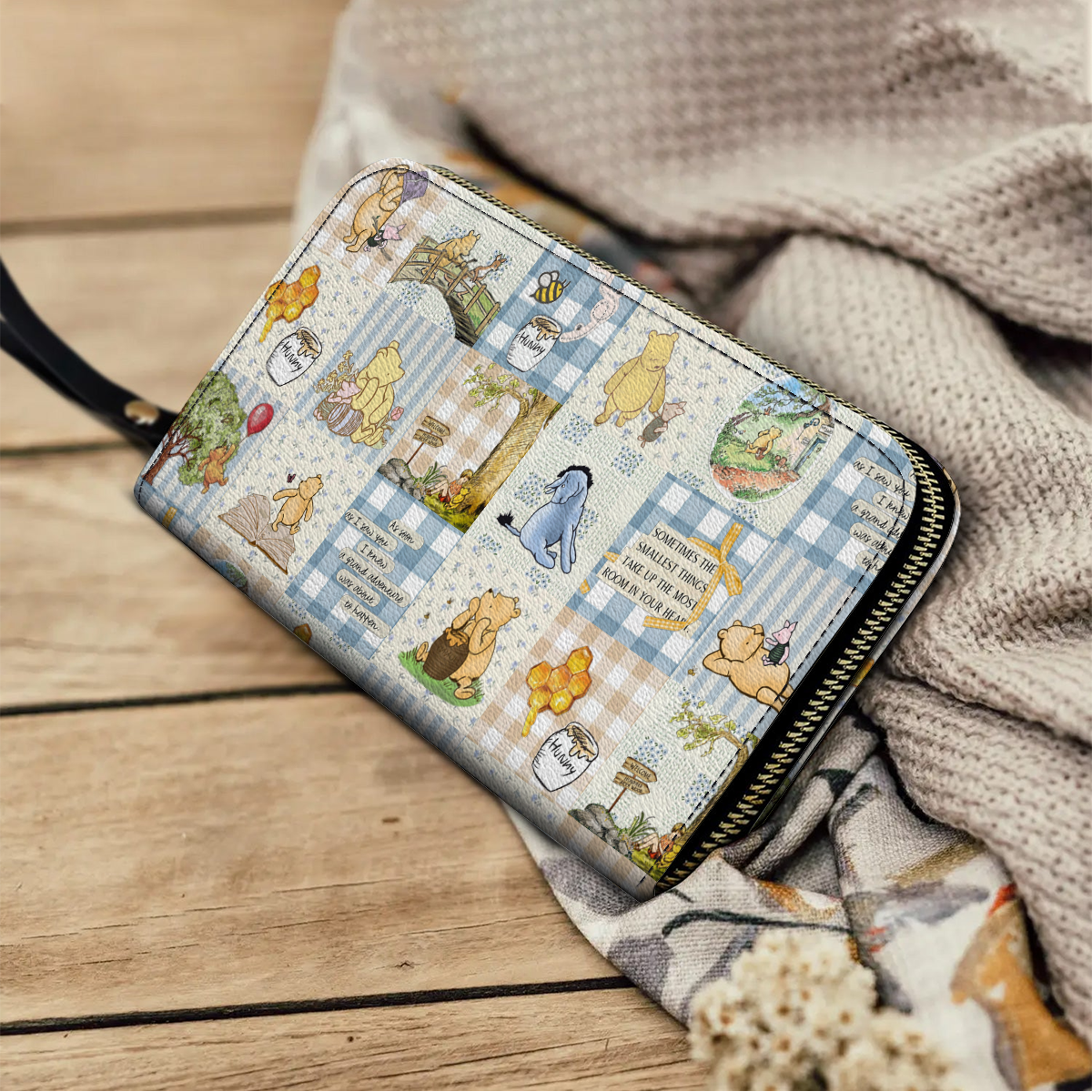  Leather Clutch Purse With Wristlet Strap Handle Pooh Charm