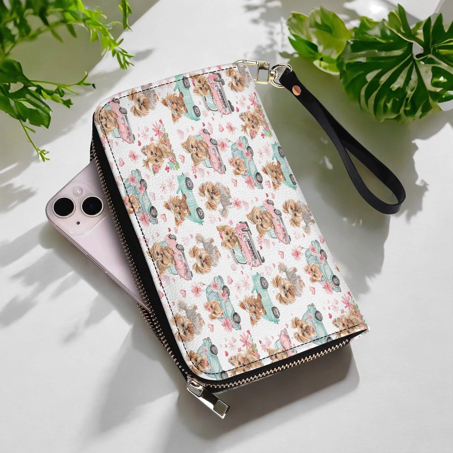  Leather Clutch Purse With Wristlet Strap Handle Yorkie Love