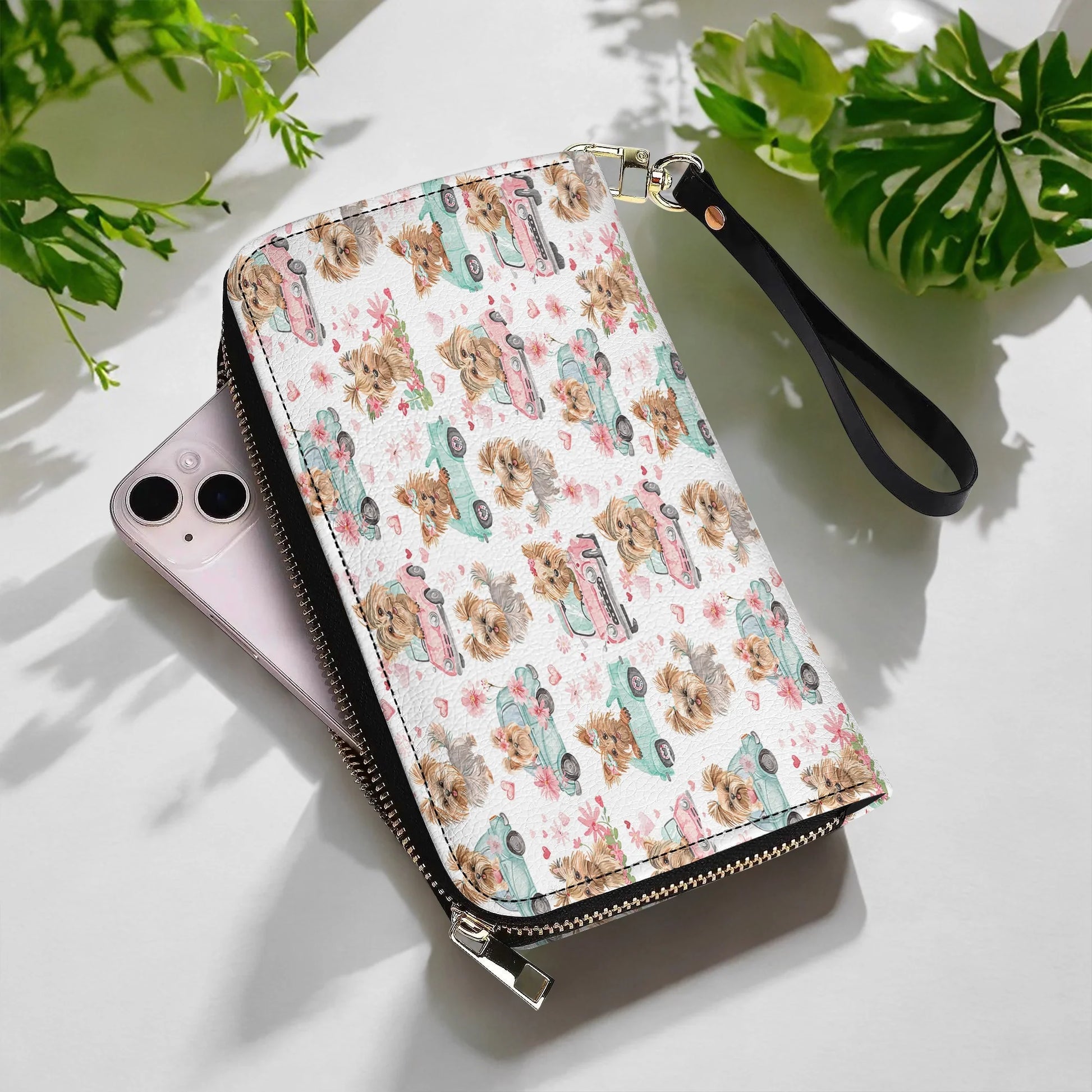  Leather Clutch Purse With Wristlet Strap Handle Yorkie Love
