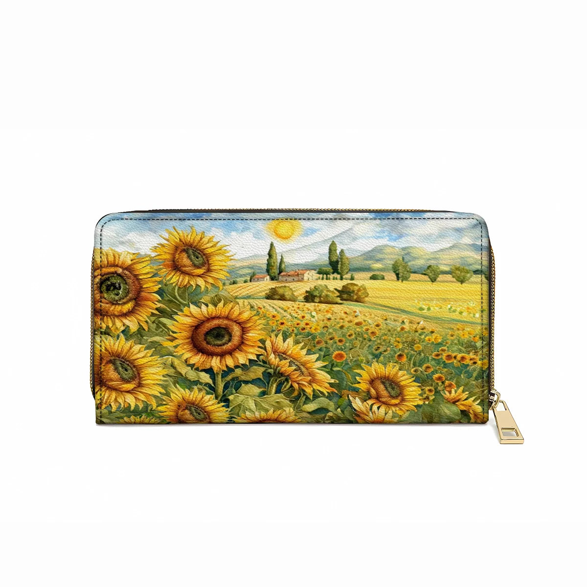  Leather Clutch Purse With Wristlet Strap Handle Sunflower Countryside Charm