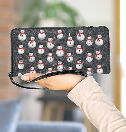  Leather Clutch Purse With Wristlet Strap Handle Christmas Snowman Gathering
