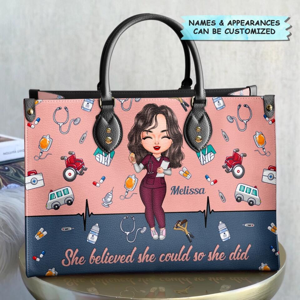  Leather Bag Gift For Nurse - She Believed She Could So She Did Personalized