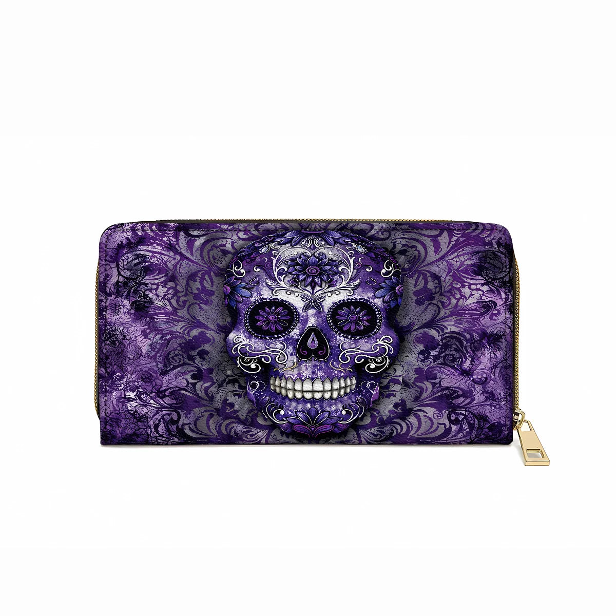  Leather Clutch Purse With Wristlet Strap Handle Gorgeous Mandala Skull