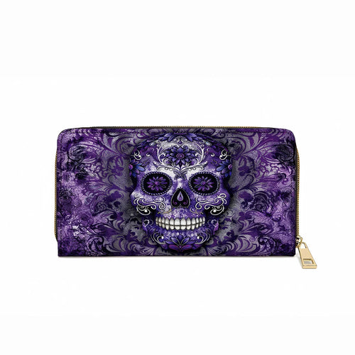  Leather Clutch Purse With Wristlet Strap Handle Gorgeous Mandala Skull