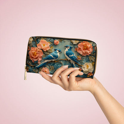  Leather Clutch Purse With Wristlet Strap Handle Bluejay Serenade