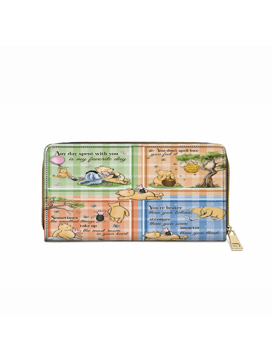  Leather Clutch Purse With Wristlet Strap Handle Winnie the Pooh Patchwork Bliss