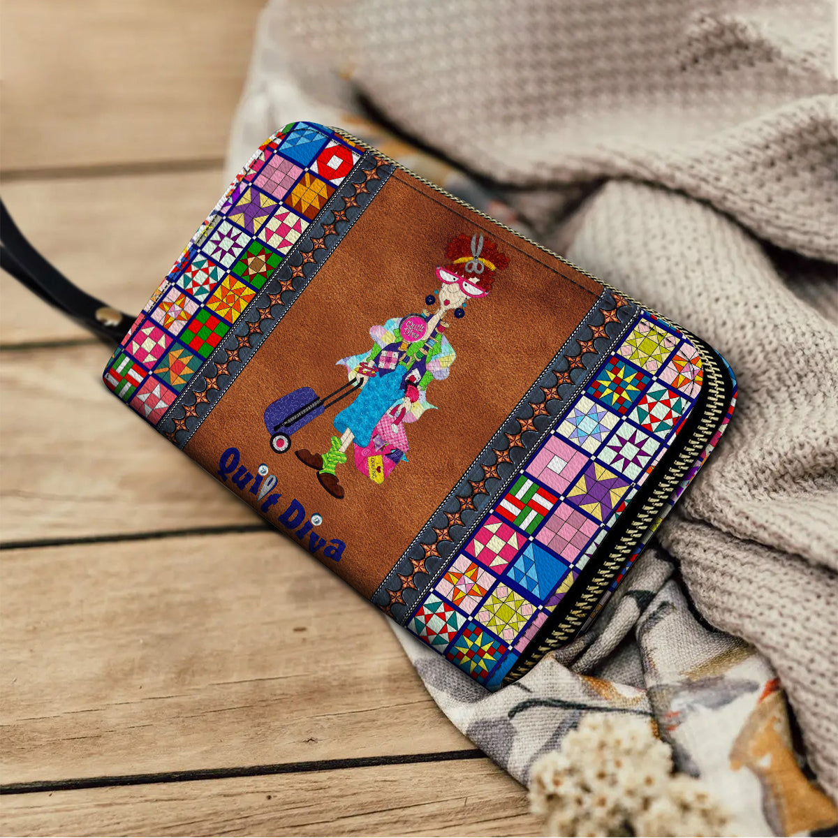  Leather Clutch Purse With Wristlet Strap Handle Quilt Diva