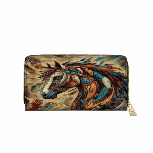  Leather Clutch Purse With Wristlet Strap Handle Tribal Spirit Stallion