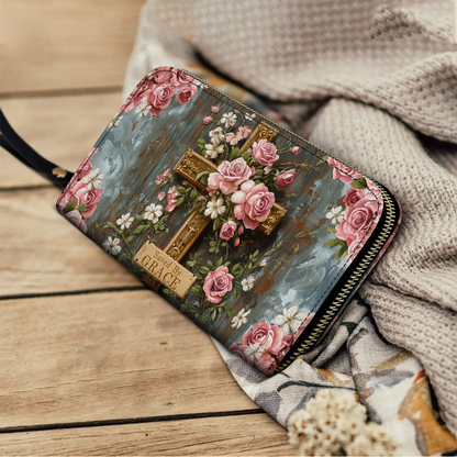  Leather Clutch Purse With Wristlet Strap Handle Saved The Grace
