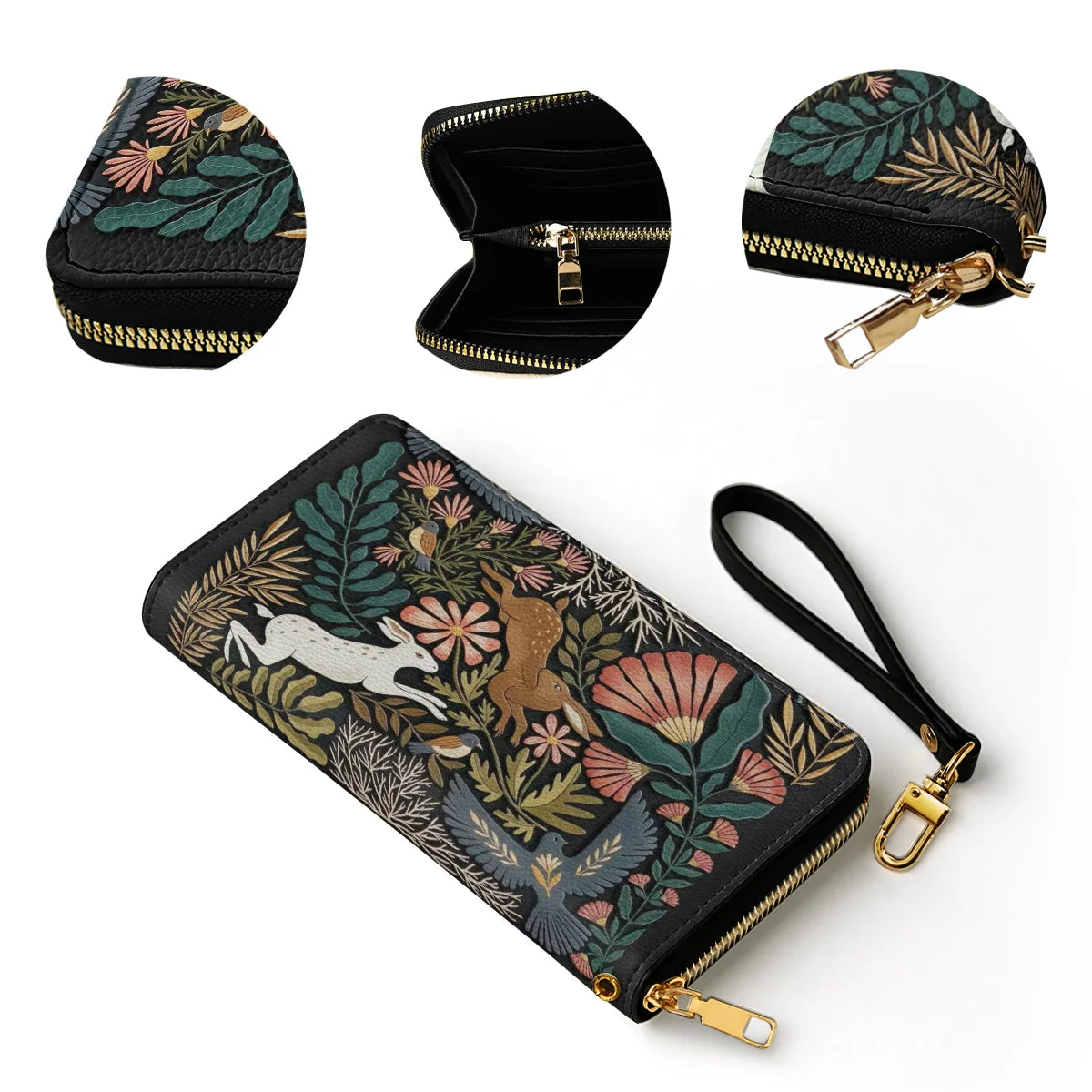  Leather Clutch Purse With Wristlet Strap Handle Forest Tale