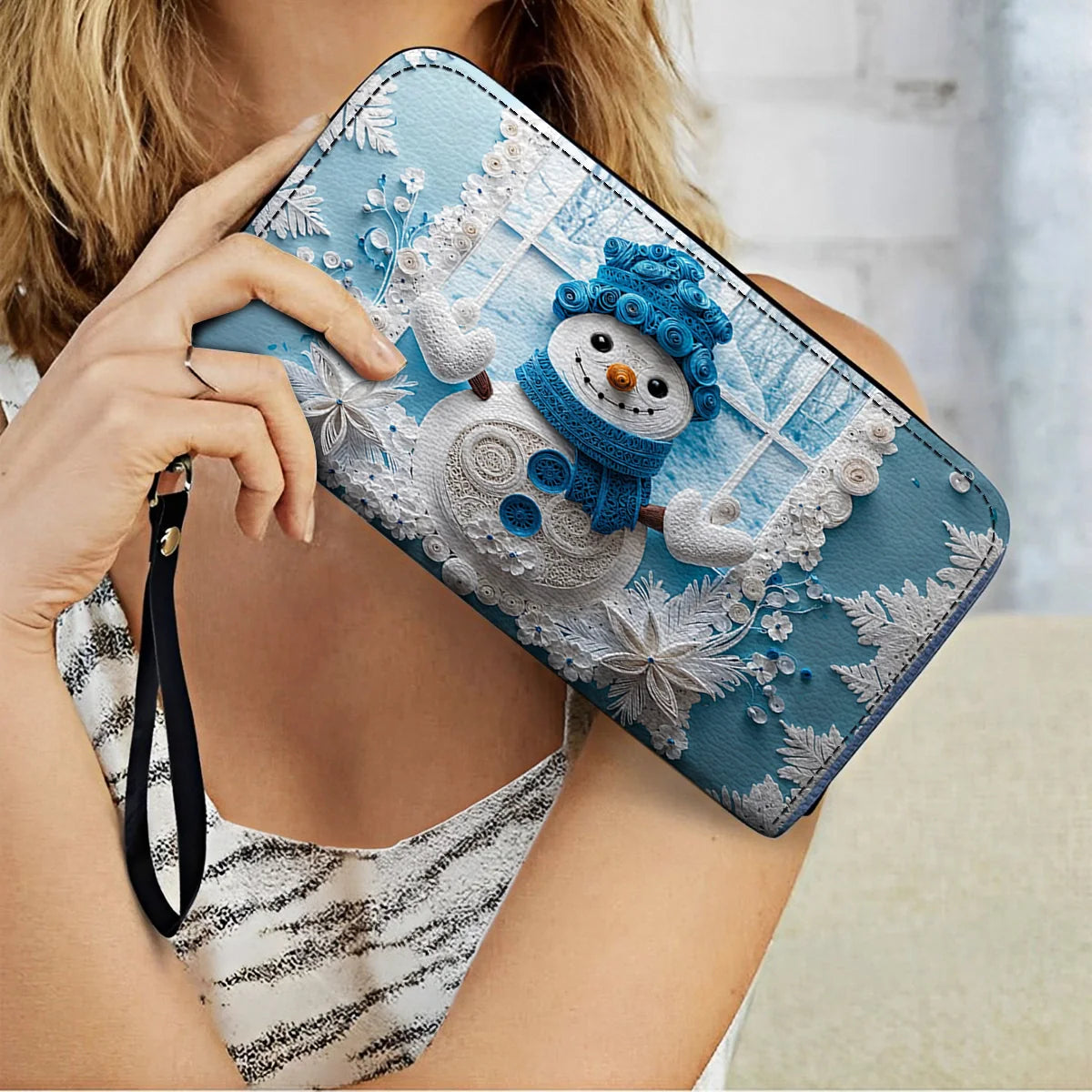  Leather Clutch Purse With Wristlet Strap Handle Winter Wonder