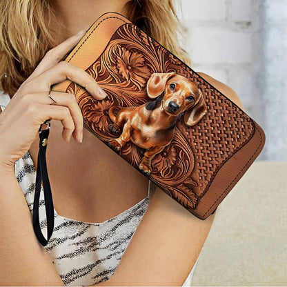  Leather Clutch Purse With Wristlet Strap Handle Dapper Doxie