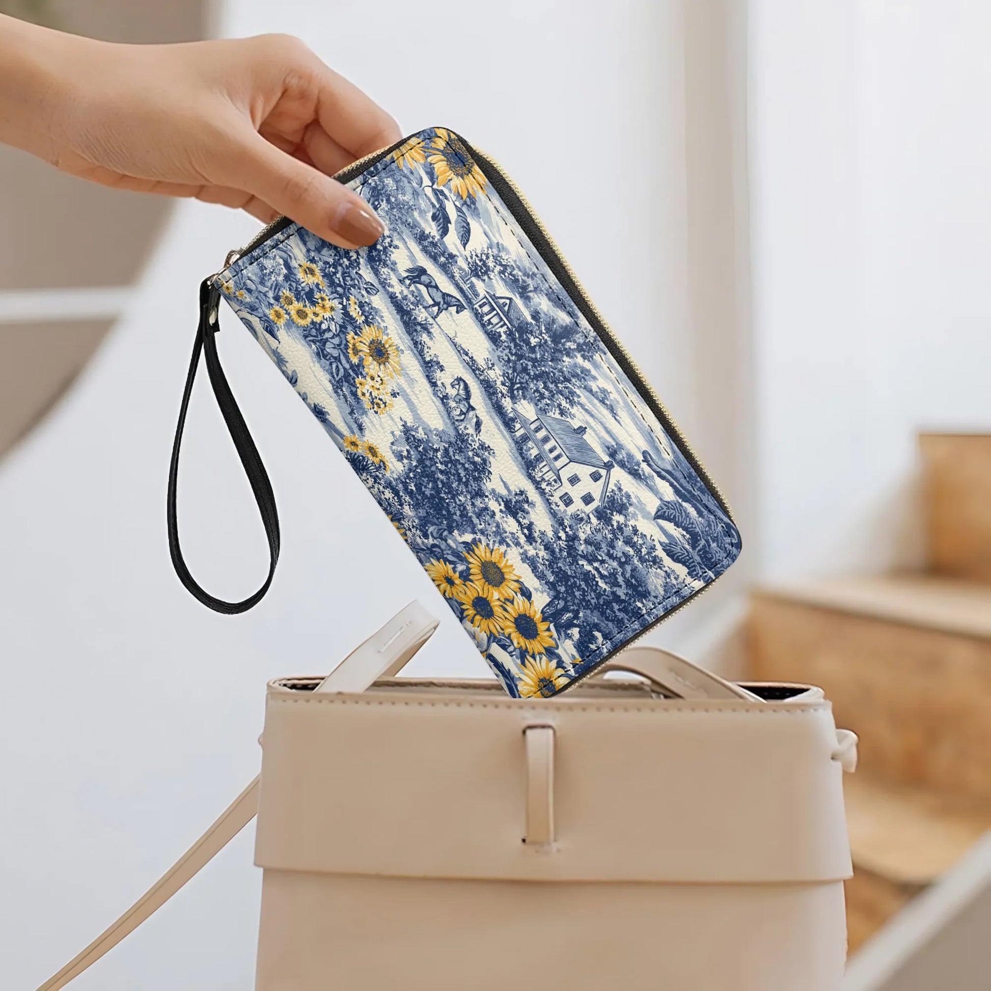  Leather Clutch Purse With Wristlet Strap Handle Texas Sunflower Heritage