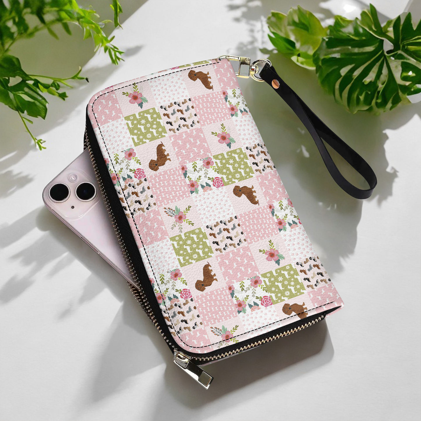  Leather Clutch Purse With Wristlet Strap Dachshund Dreams