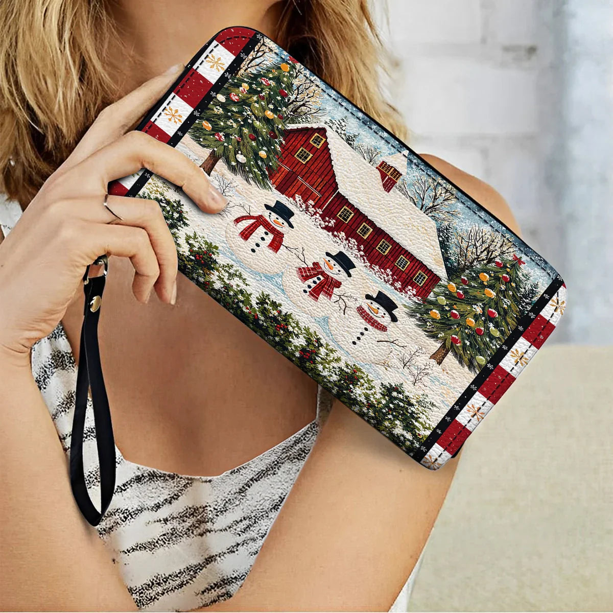  Leather Clutch Purse With Wristlet Strap Handle Country Christmas Charm