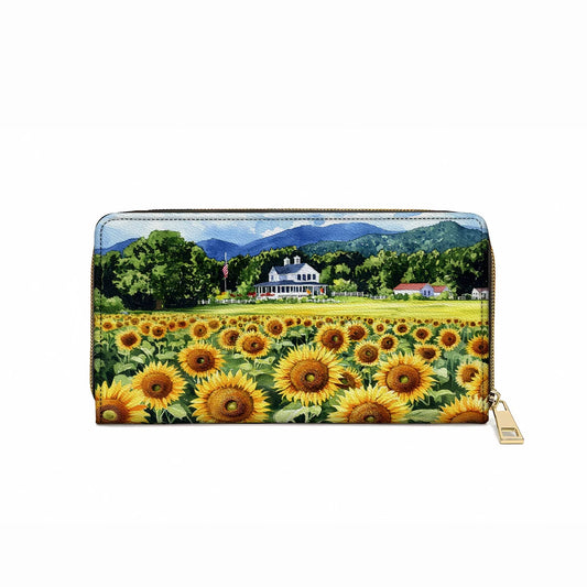  Leather Clutch Purse With Wristlet Strap Handle Sunflower Farmhouse Glory