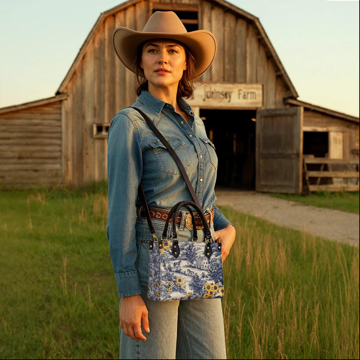  Toile Sunflower Prairie Leather Bag