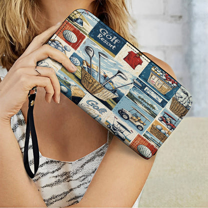 Leather Clutch Purse With Wristlet Strap Handle Vintage Golf Dreams