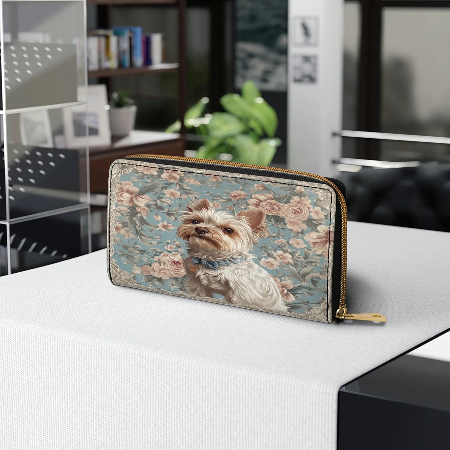  Leather Clutch Purse With Wristlet Strap Handle Yorkie Elegance