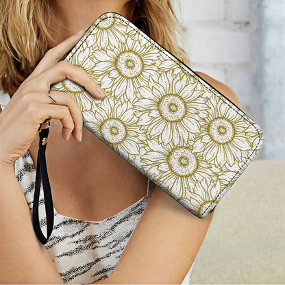  Leather Clutch Purse With Wristlet Strap Handle Golden Sunflower Grace