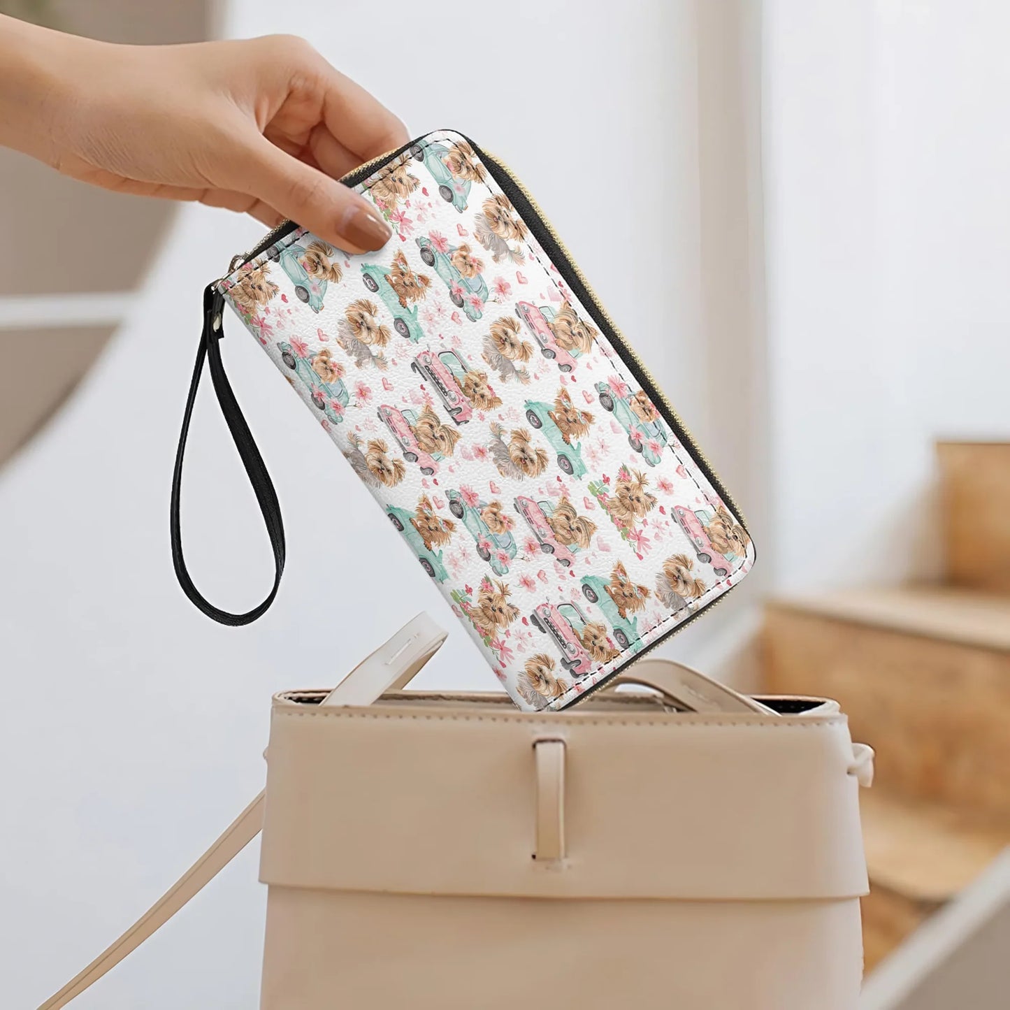  Leather Clutch Purse With Wristlet Strap Handle Yorkie Love