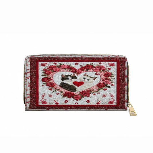  Leather Clutch Purse With Wristlet Strap Handle Feline Heart Charm