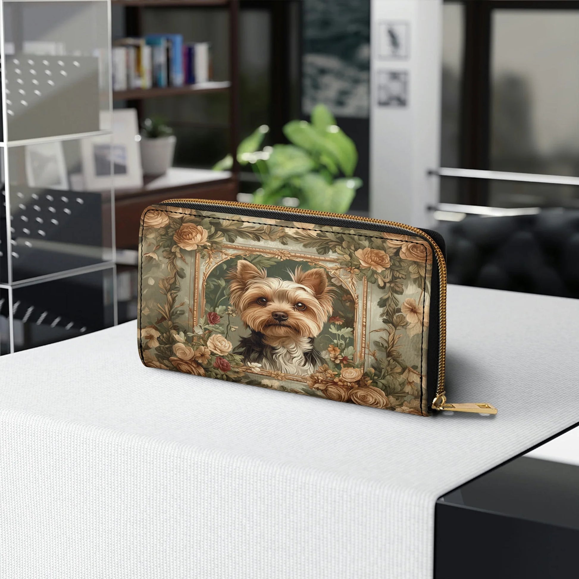 Leather Clutch Purse With Wristlet Strap Handle Luxe Yorkie Companion