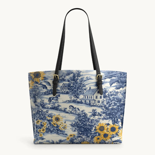  Toile Sunflower Prairie Leather Tote Bag