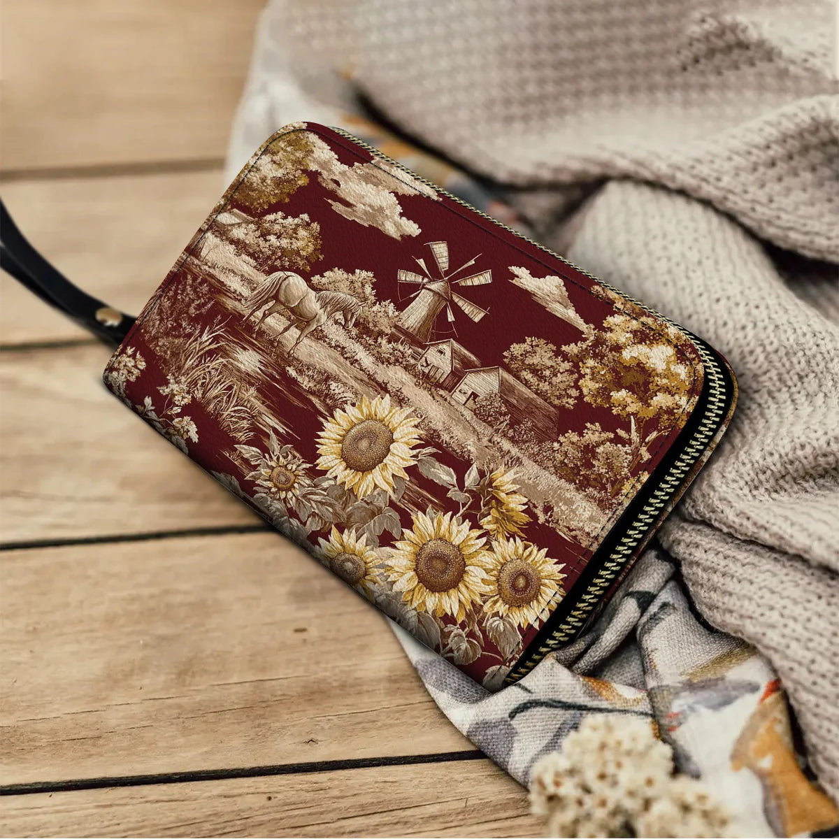  Leather Clutch Purse Texas Sunflower - Heart of the Lone Star Fields