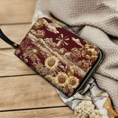  Leather Clutch Purse Texas Sunflower - Heart of the Lone Star Fields