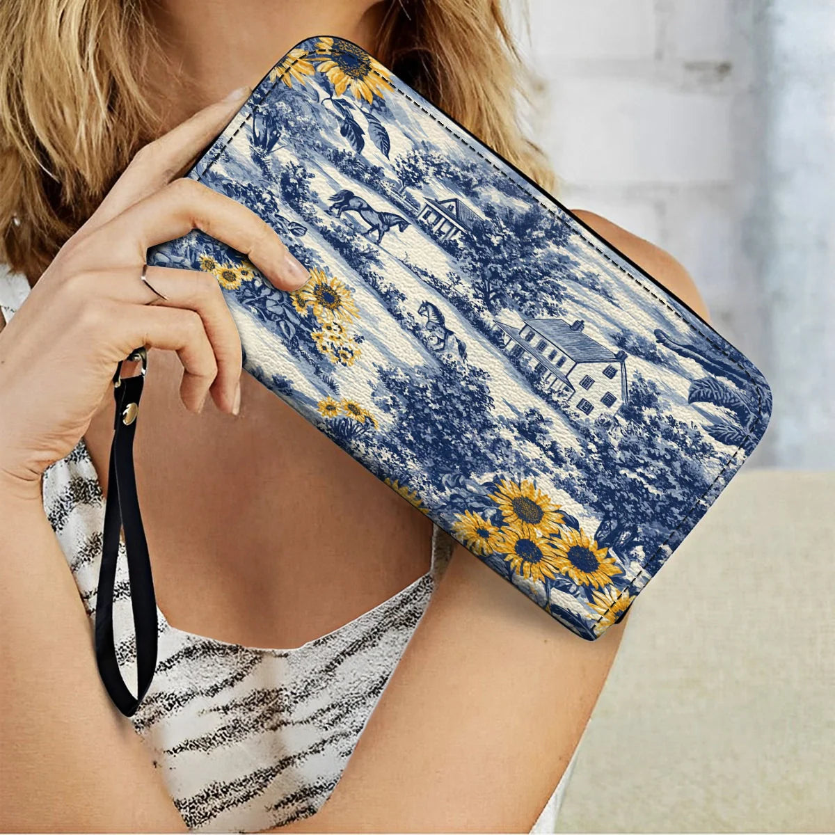  Leather Clutch Purse With Wristlet Strap Handle Texas Sunflower Heritage