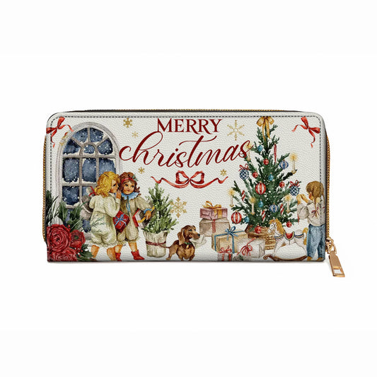  Leather Clutch Purse With Wristlet Strap Handle Holiday Nostalgia