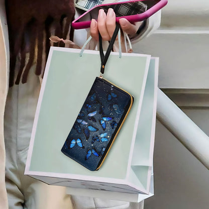  Leather Clutch Purse With Wristlet Strap Handle Dreamy Butterfly