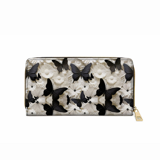  Leather Clutch Purse With Wristlet Strap Handle Black Butterfly