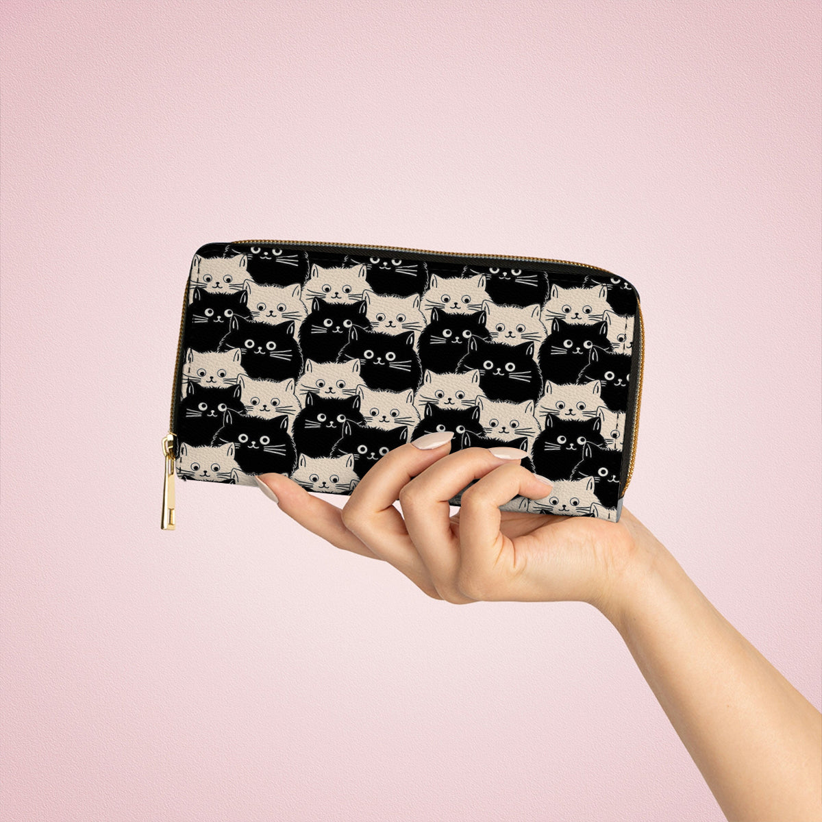  Leather Clutch Purse With Wristlet Strap Handle Cute Face Cats