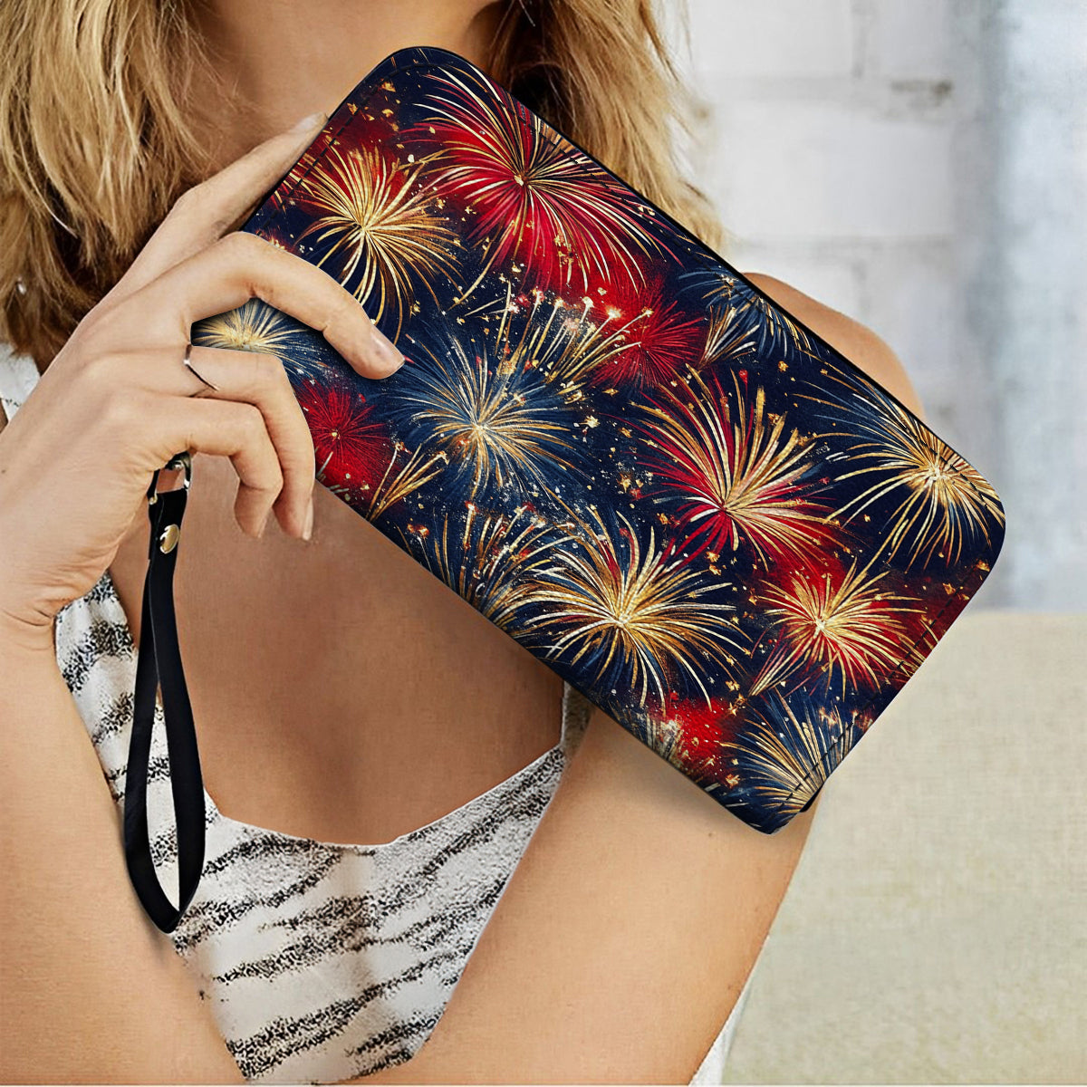  Leather Clutch Purse With Wristlet Strap Handle Firework Glam