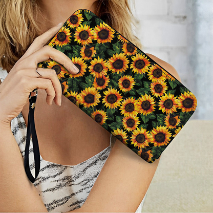  Leather Clutch Purse With Wristlet Strap Handle Sunflower Bliss