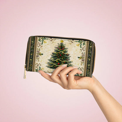  Leather Clutch Purse With Wristlet Strap Handle Classic Christmas Tree