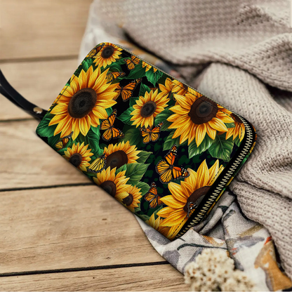  Leather Clutch Purse With Wristlet Strap Handle Sunflower Mama