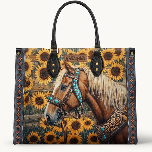  Golden Horse & Sun Leather Bag