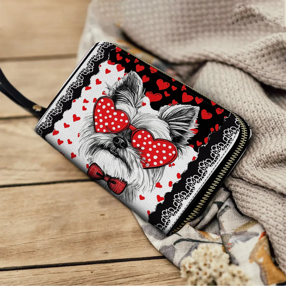  Leather Clutch Purse With Wristlet Strap Handle Yorkshire Love Paws