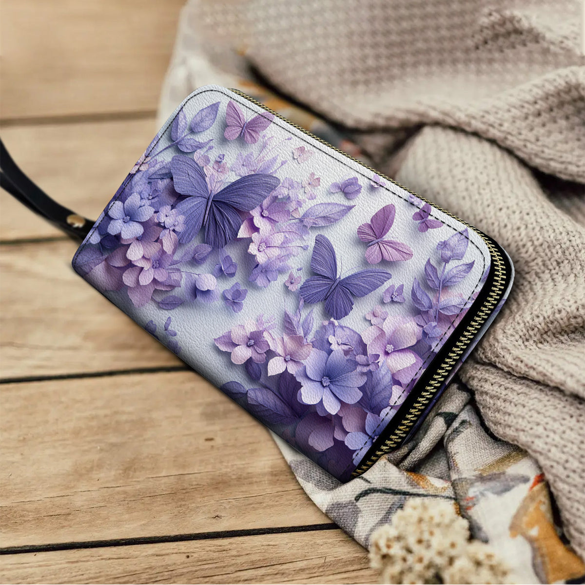 Leather Clutch Purse With Wristlet Strap Handle Wings Over Blooms