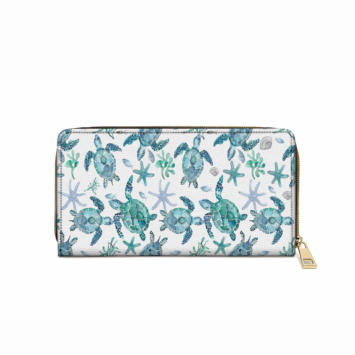  Leather Clutch Purse With Wristlet Strap Handle Blue Sea Turtle
