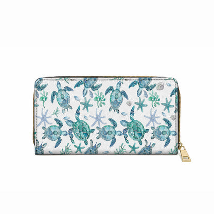  Leather Clutch Purse With Wristlet Strap Handle Blue Sea Turtle